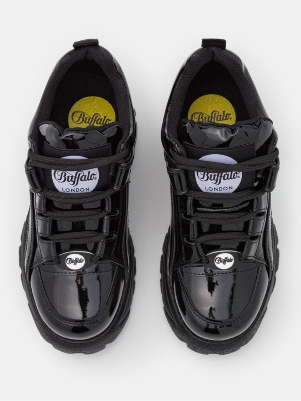 Buffalo London: Women's Platform Patent Leather Sneakers - Black - Picture 6 of 10